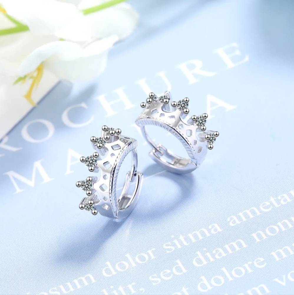 925 Sterling Silver Earrings Crown Design Crearive Jewelry